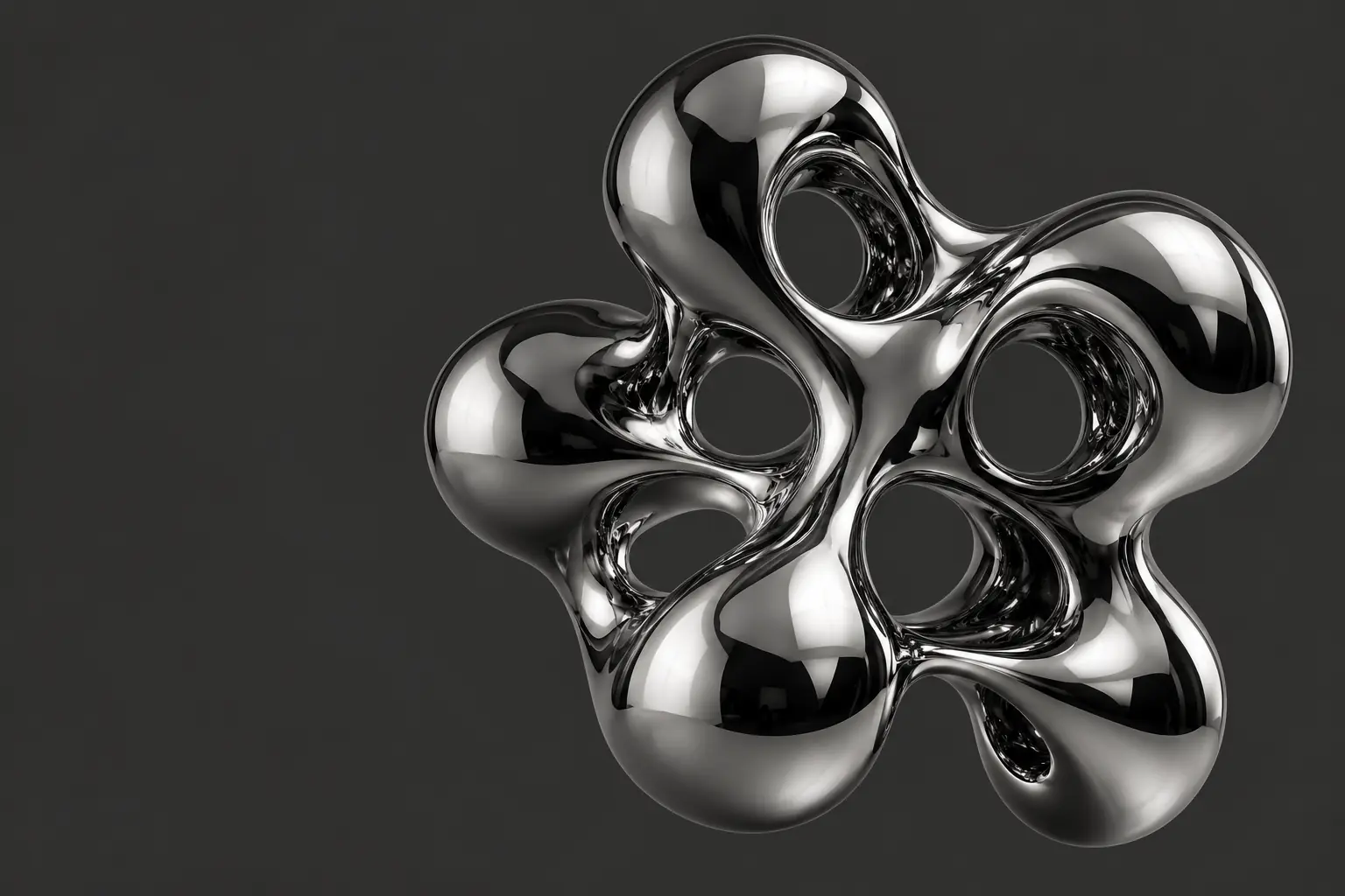 Reflective chrome sculpture with interconnected organic forms